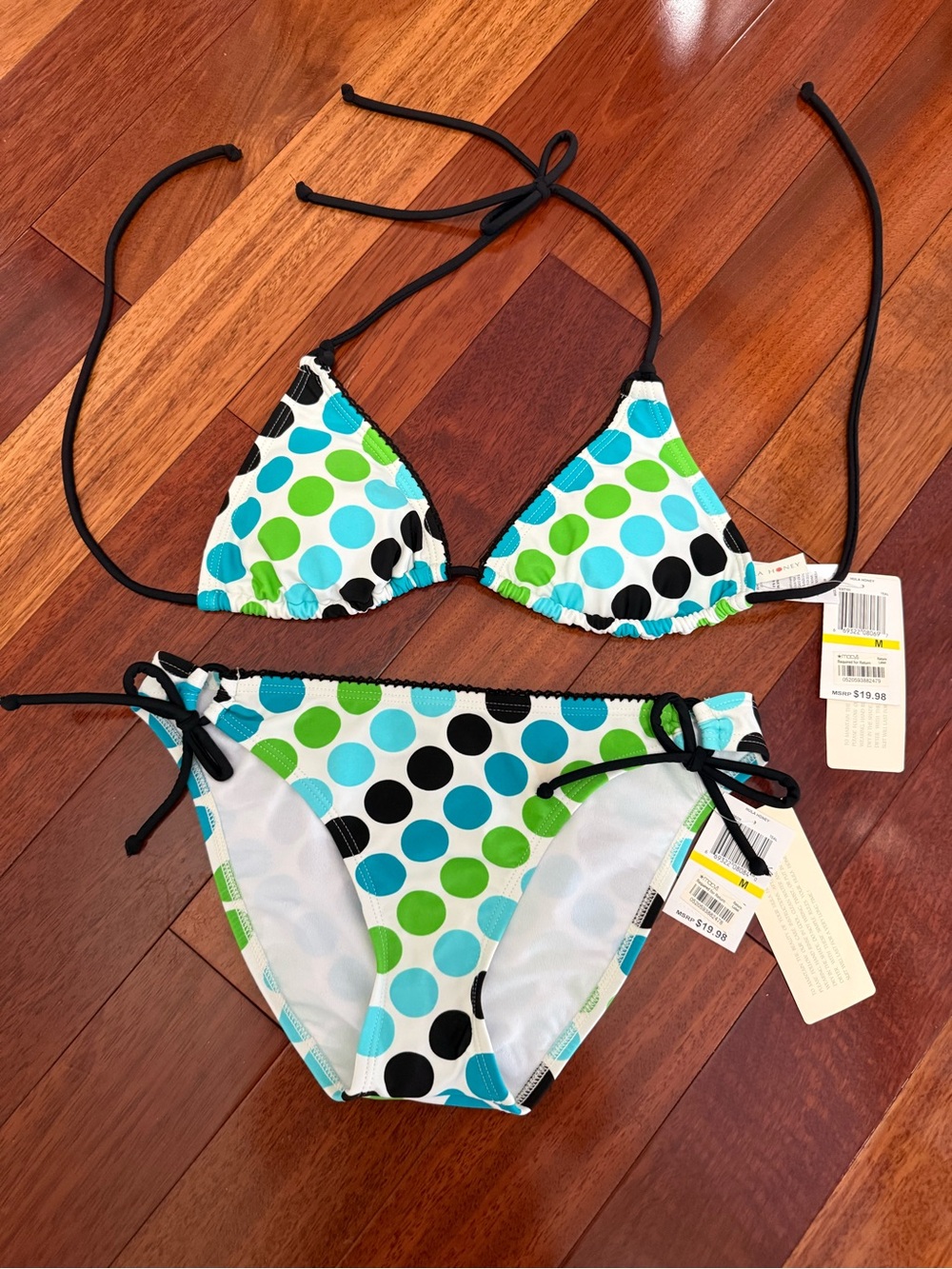 Hula Honey Blue Green Black Polka Dot Triangle Bikini